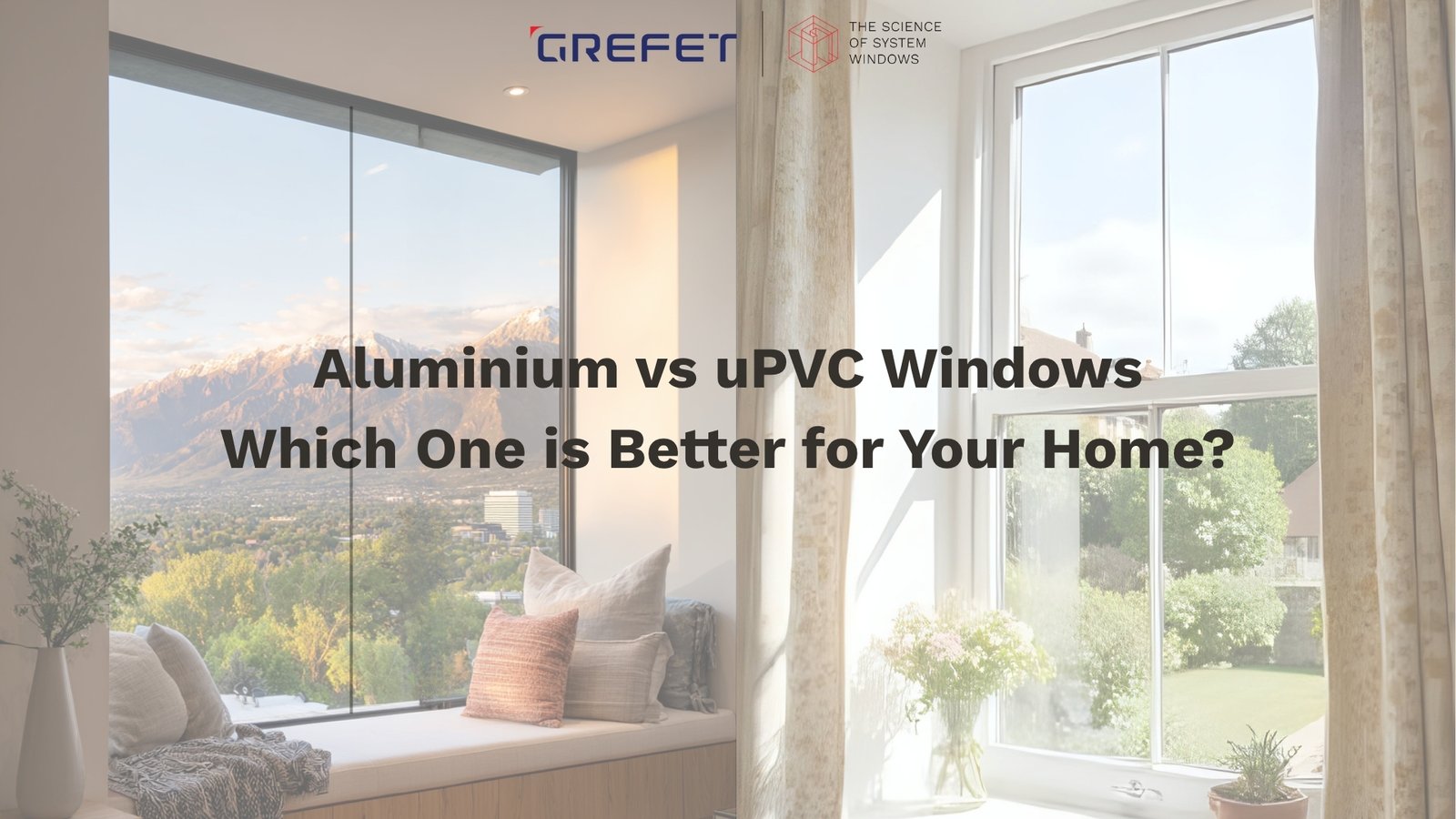 Side-by-side comparison of aluminium and uPVC windows in modern home settings, highlighting design and frame differences
