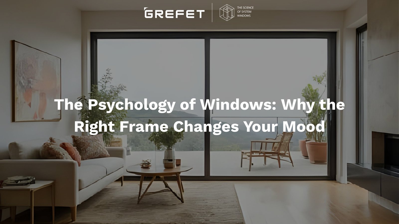 Modern living room with large aluminium-framed windows bringing in natural light, showing how frames influence comfort and mood